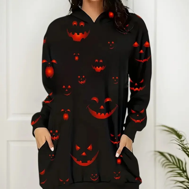 

2025 autumn fashionable women's floral 3D pattern hoodie dress, flowing long dress stylish hoodie dress