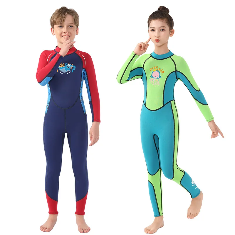 

STLF One-Piece Thermal Wetsuit for Kids Winter Swimming Equipment with Sun Protection Long-Sleeved Snorkeling Gear for Boys Girl