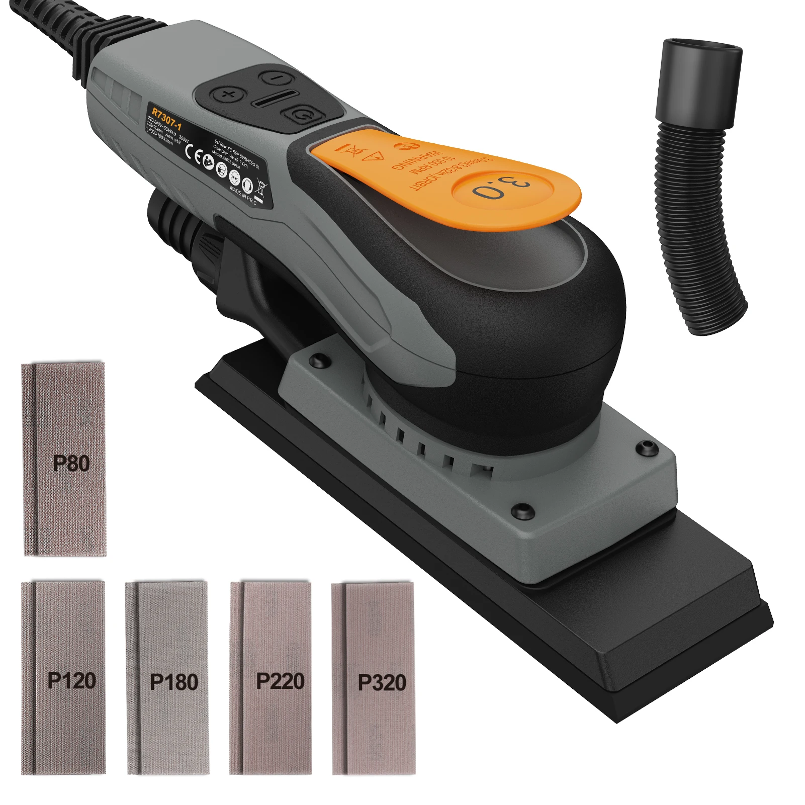 Sheet Sander 350W Brushless by ONEMANA, Square Base Orbital Sander with 6 Variable Speed, Electric Palm Sander with Dust Collection, Low Vibration for Woodworking Corners & Edges