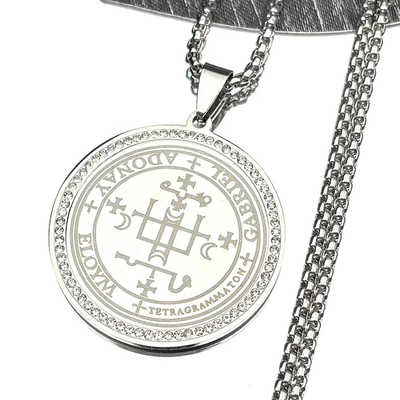 Sieben Erzengel GABRIEL Siegel Solomon Amulett Siegel von Angelic Halskette Edelstahl Gold Farbe Strass Kette Schmuck Geschenk – Detail 6