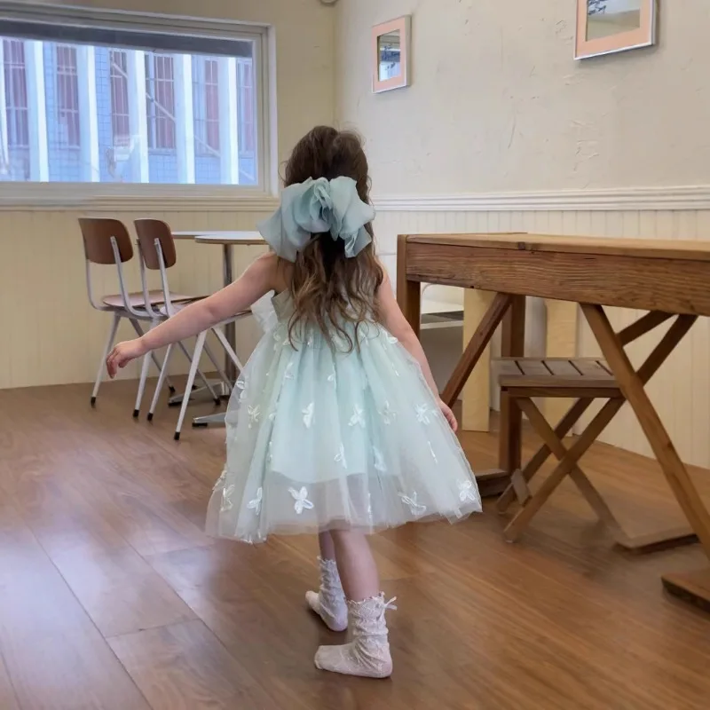 Girl's Treasure Dress 2025 Summer New Style Mesh Strap Vest Skirt Little Girl's Princess Dress Birthday Skirt Summer