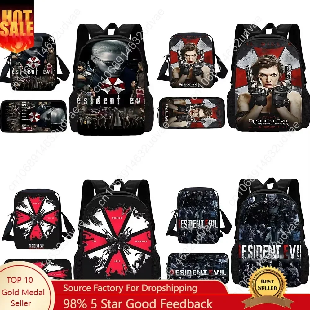 3 pcs set Horror movie Residents Evil Child School Backpack With Shoulder Bag Pencil Bags School Bags for Boys Girls Best Gift