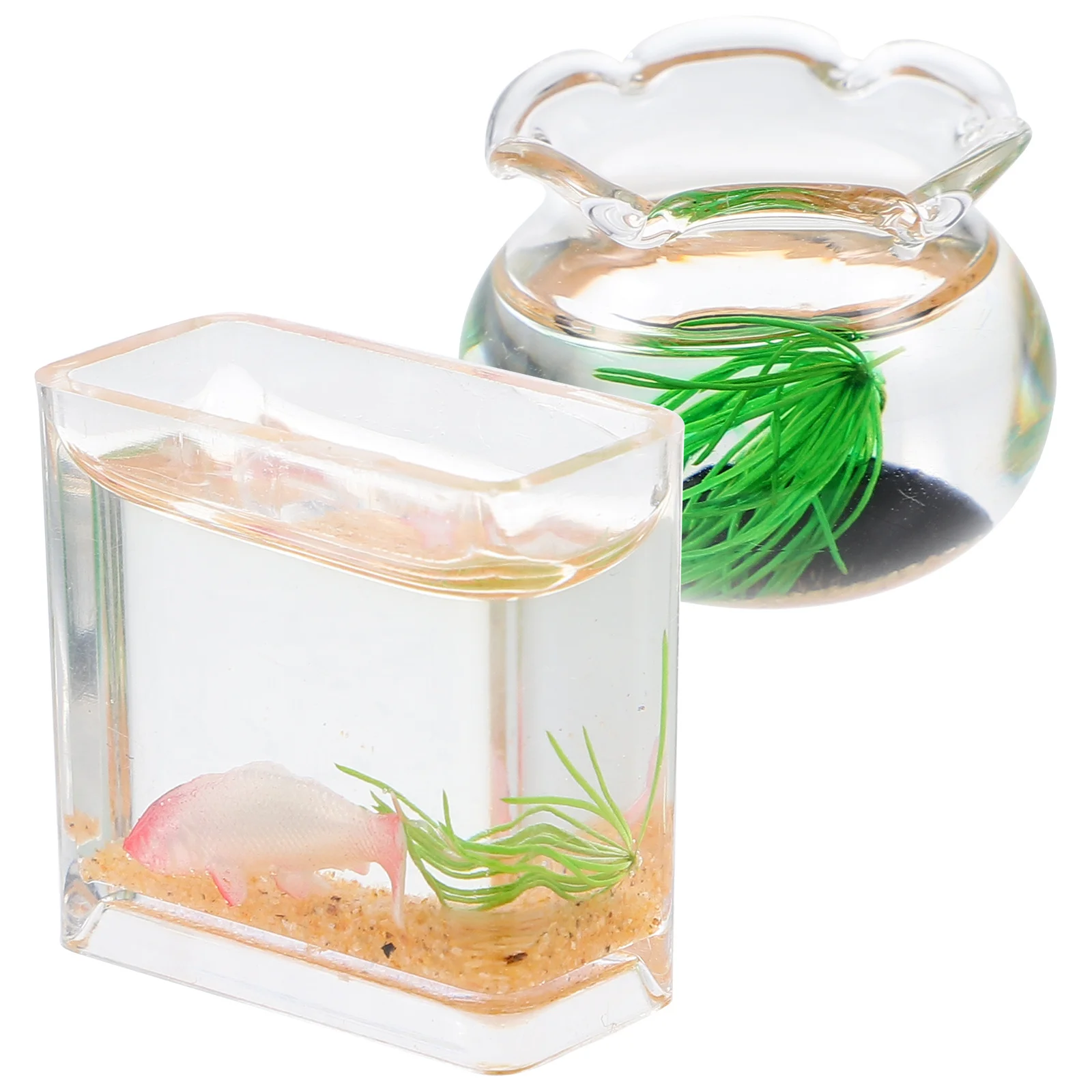 قطعتان من أوعية الأسماك المصغرة للحرف اليدوية وإكسسوارات المنزل وحوض السمك والزجاج المصغر