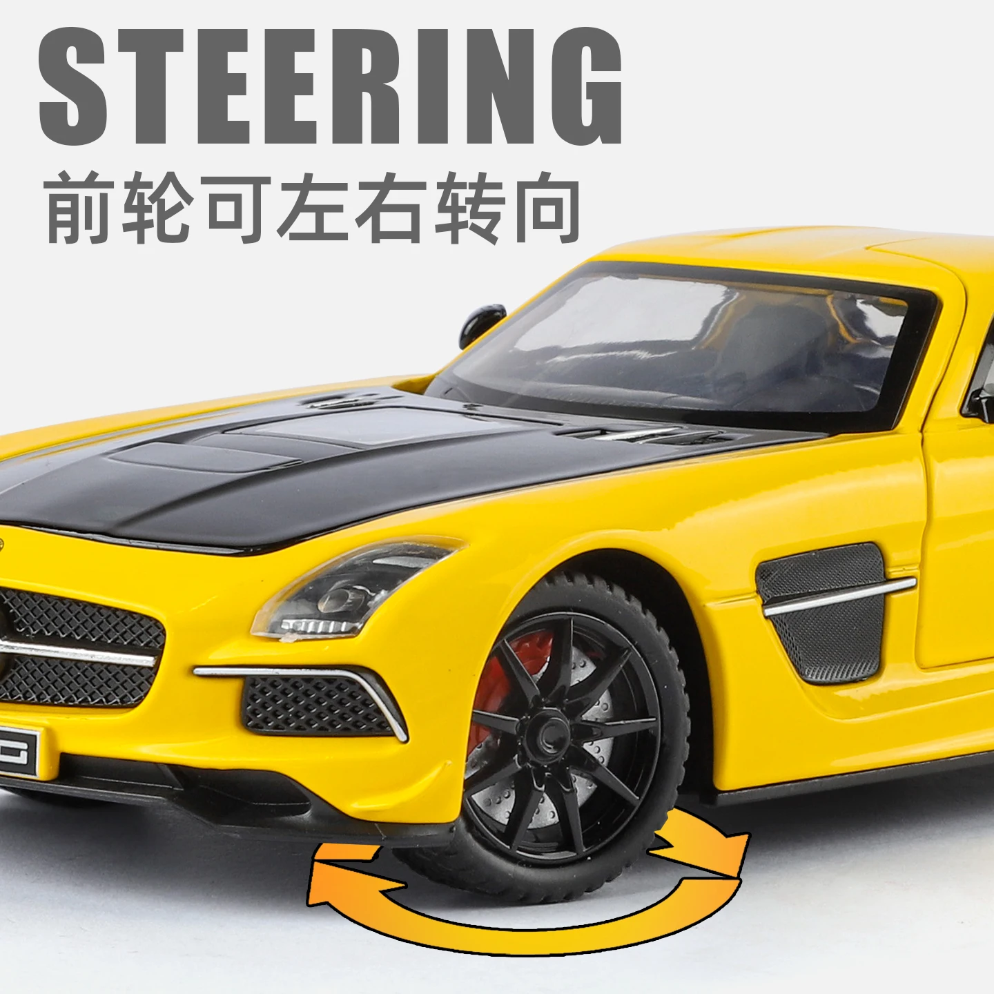 Modelo de Carro Miniatura em Metal Diecast 1:24 Benz SLS com Modificação do Capô do Motor Transparente, Presente de Férias para Meninos