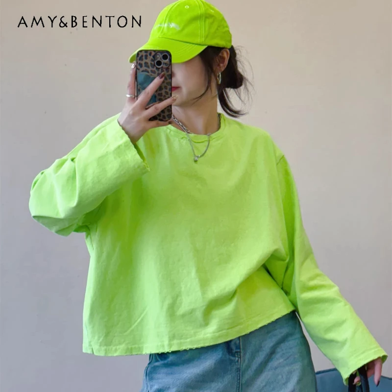 

Brushed Fabric Slimming Y2k T-shirts Women Candy-colored Oversized Short Loose-fitting Top Sweet And Stylish Bottoming Shirt