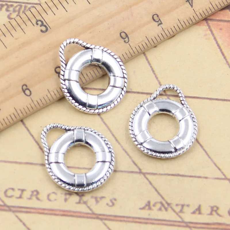 10 szt. Charmsy koło ratunkowe pływania koło ratunkowe 21x18mm tybetańskie srebrne wisiorki antyczna biżuteria rękodzieło