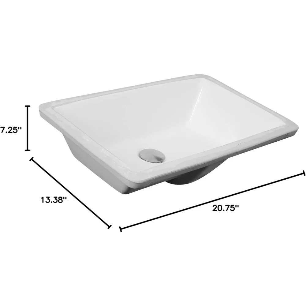 Waschbecken UM-19x11-W Unterbau-Badezimmerwaschbecken – 19x11 rechteckiges Badwaschbecken mit weißer Schüssel, mit Überlauf, Hochglanz-Vitrine