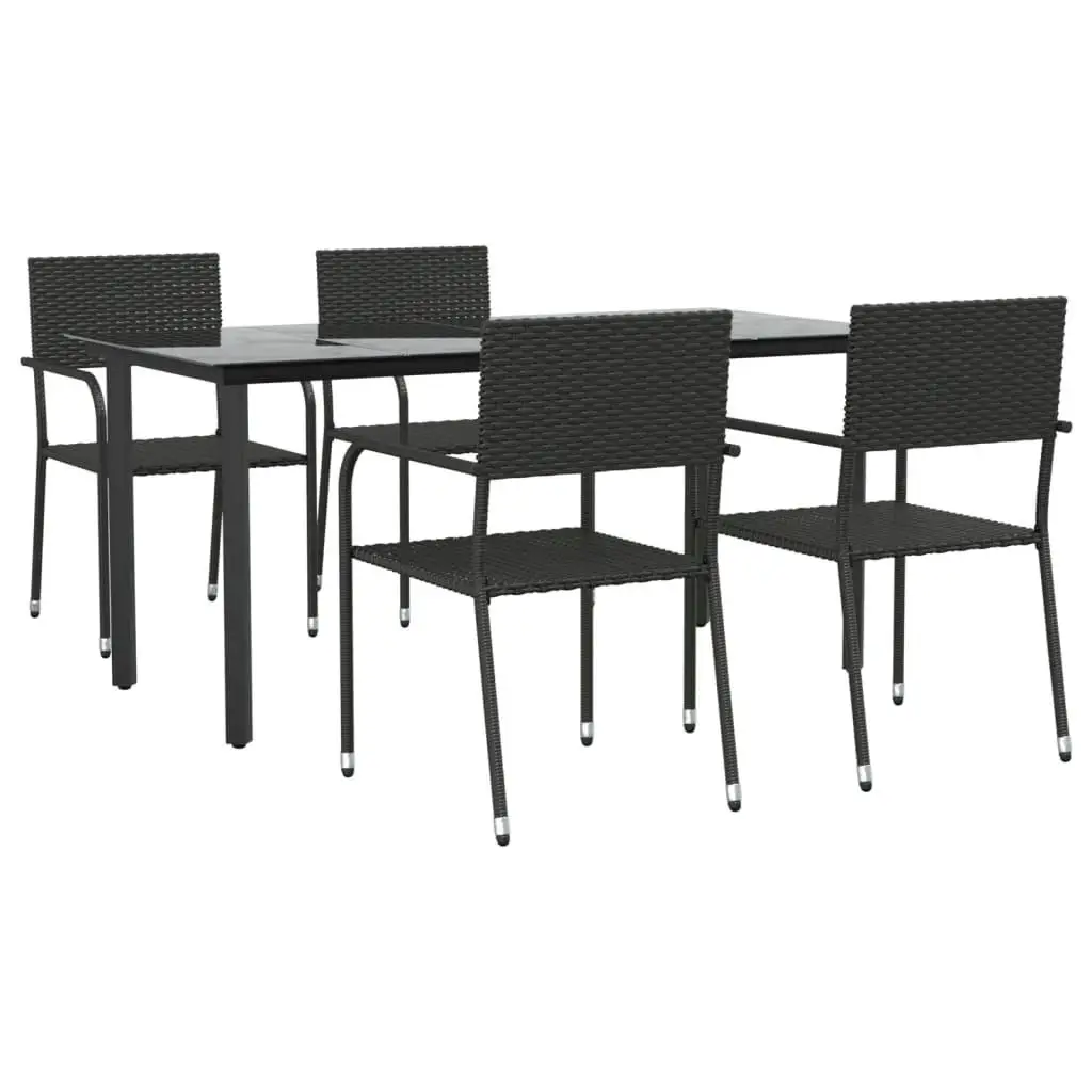 Set da pranzo da giardino in polyrattan nero medio impilabile