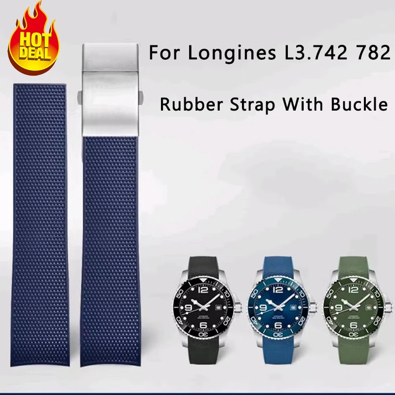 21mm Silicone Watch Strap Waterproof Watchband for Longines Strap for Conquest HydroConquest L3.742 782 Series