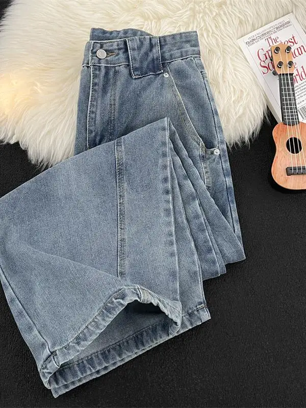 

Men's Faionable Wide Leg Jeans Knife ape Waed Loose Fit Spring Autumn Casual Long Trousers Youth ular Sle