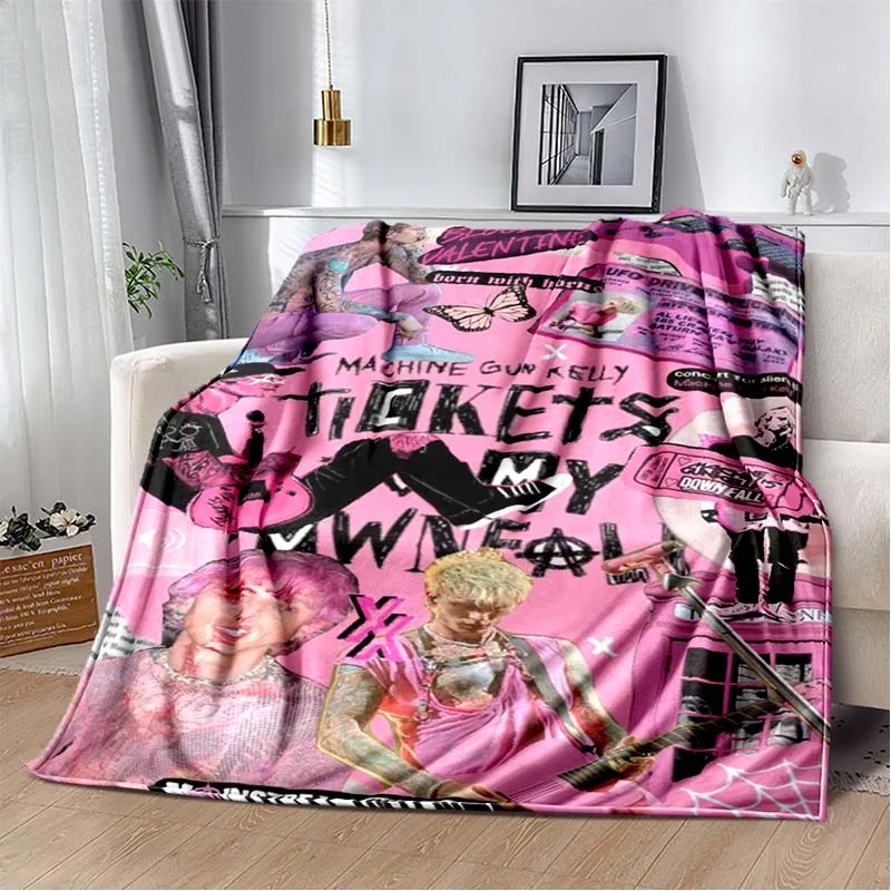 

Machine Gun Kelly Poster Printed Flannel Warm Blanket Rapper Music Art Blankets Bedroom Sofa Bed Travel Picnic Blanket Fan Gift