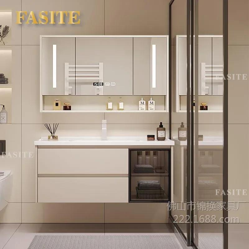 For Small Apartment Smart Bathroom Cabinet European Ceramic Integrated Basin Sink Vanity Unit Space Saving Modern Washbasin