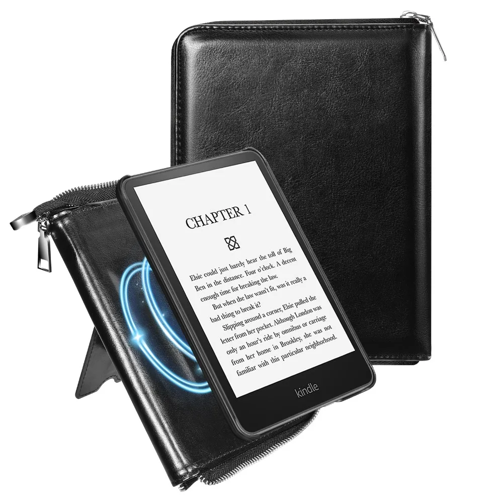 kindle-paperwhite-第12世代-2024年モデル用-fundaケース、kindle-colorsoft-7インチ電子書籍用ジッパー付きビジネスポートフォリオカバーケース