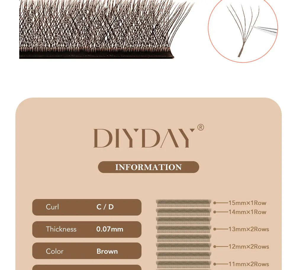 DIYDAY Dark Brown 3D 4D 5D Eyelash Extension