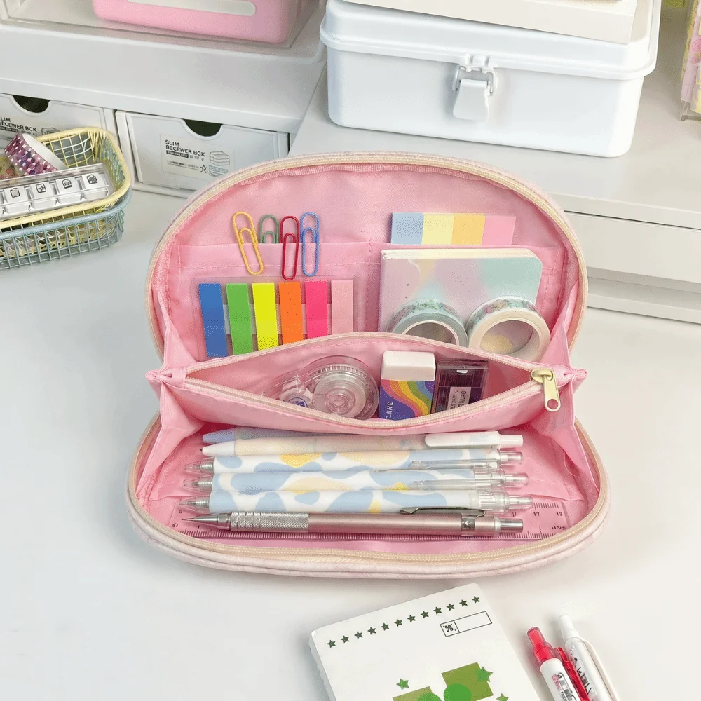Portable Polka Dot Pattern Pencil Case Handheld Design Large Capacity Pencil Pouch Stationery Pouch Students Gift