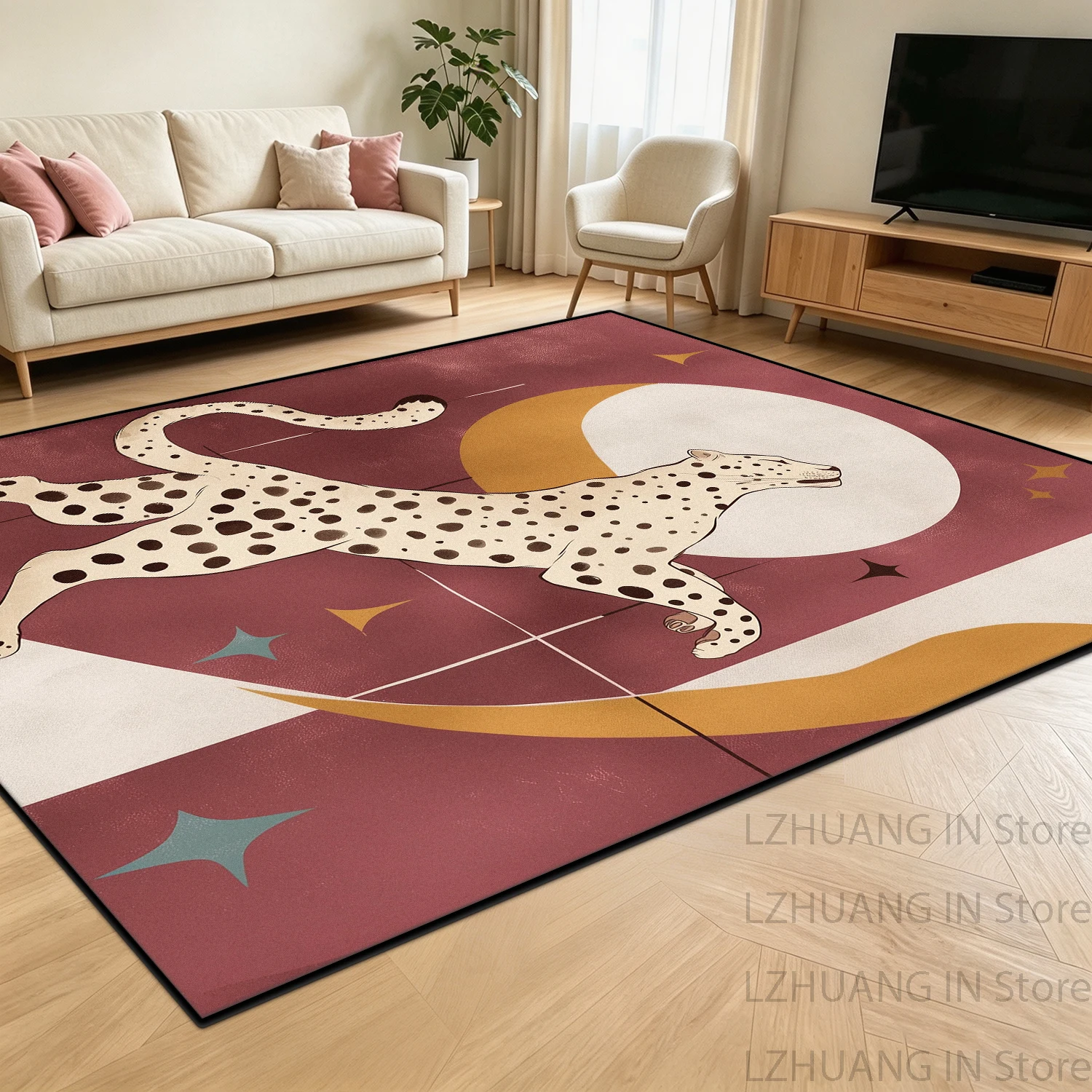 Ins Vintage Animal Art Large Size Bedroom Carpet Home Decor Pink Leopard Gaming Room Short Velvet Rug Fluffy Non-slip Floor Mat
