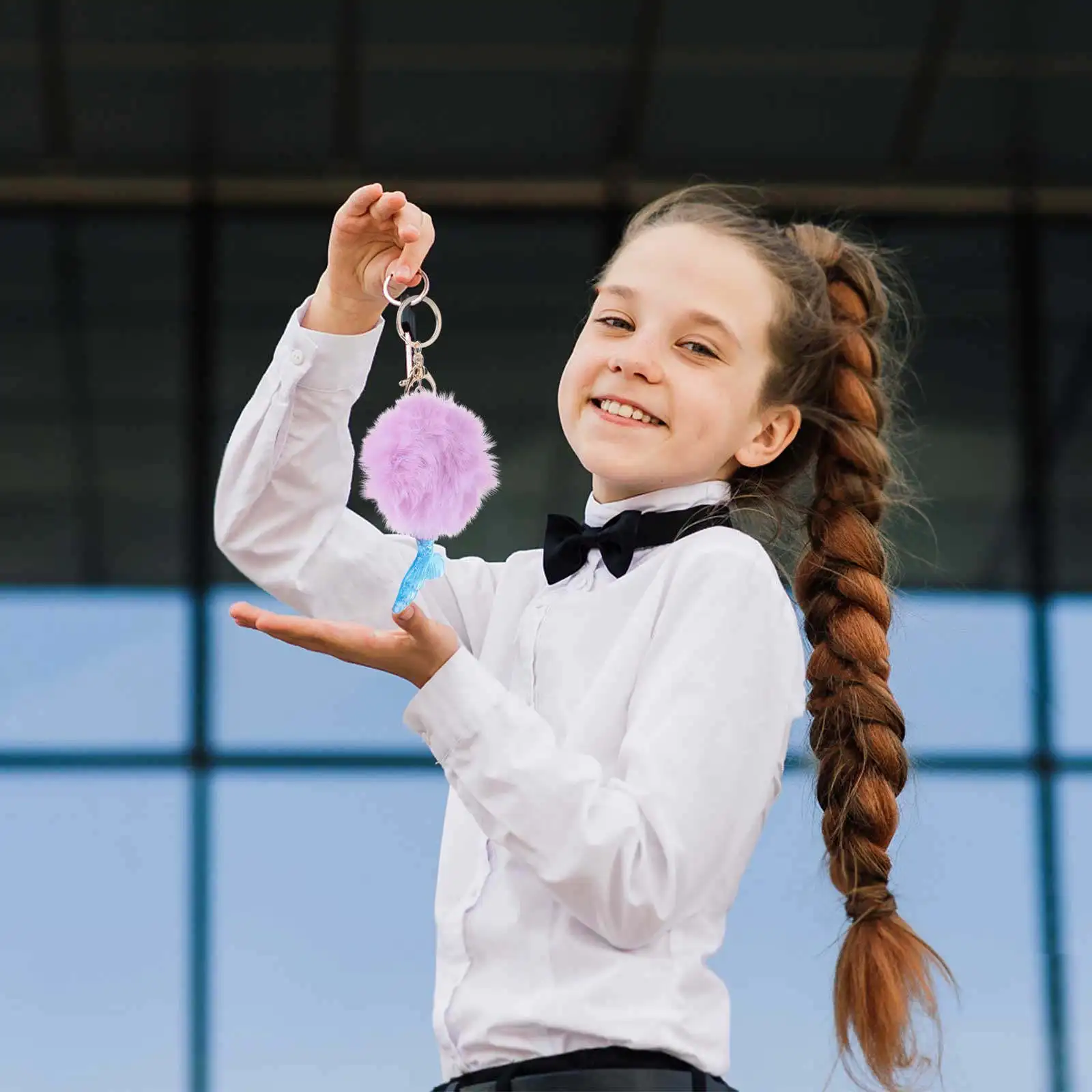 

Beautiful Hairball Keychain Creative Mermaid Shape Purple Mini Bag Hanging Accessory Key Ring Gift for Girls Women Fashionable