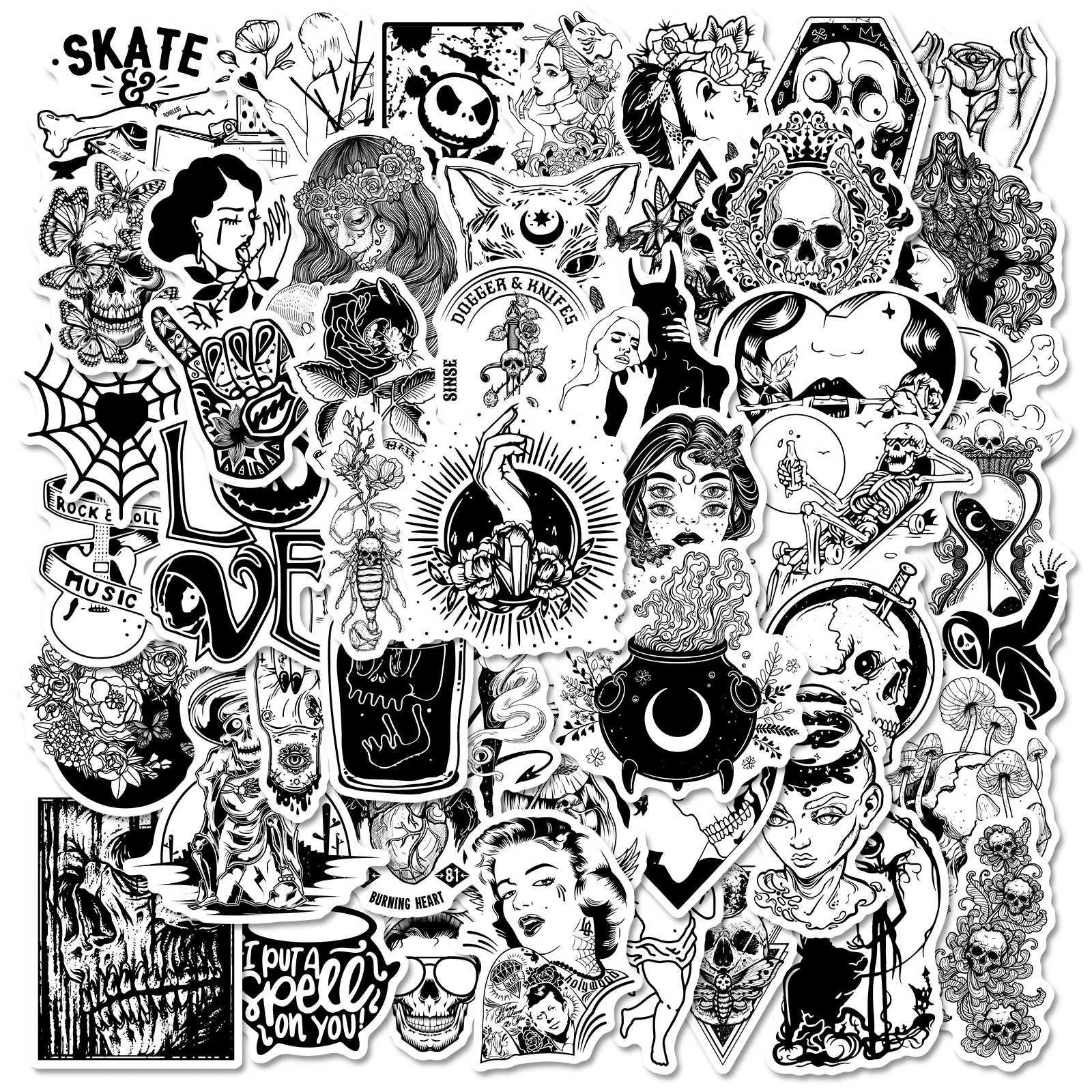 

50Pcs Gothic Punk Thriller Dark Character Series Graffiti Stickers Suitable for Laptop Helmets Desktop Decoration DIY Stickers