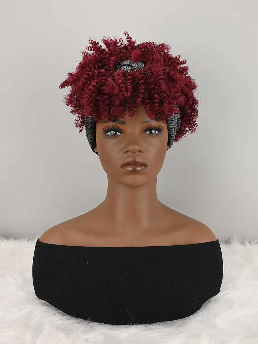 Headband Wigs For Women Afro Kinky Curly Wig With Synthetic Short Hair Wigs With Headband Attached Headwrap Wigs Kinky - Image 3