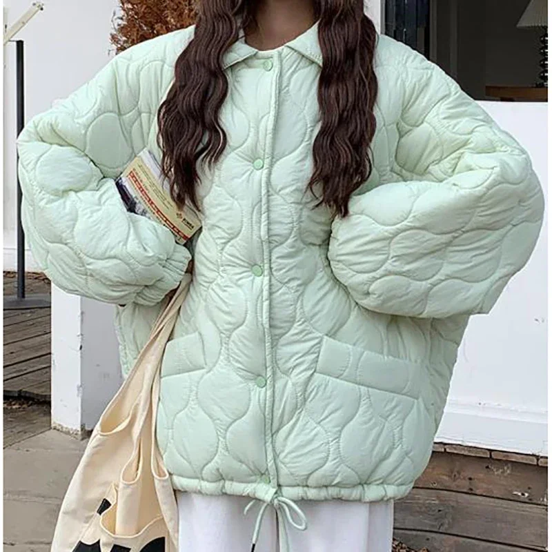 Herfst Winter Verdikte Warme Parka's Voor Vrouwen Casual Loose Fit Katoenen Gewatteerde Jas Met Lange Mouwen Button Up Lamswollen Jas