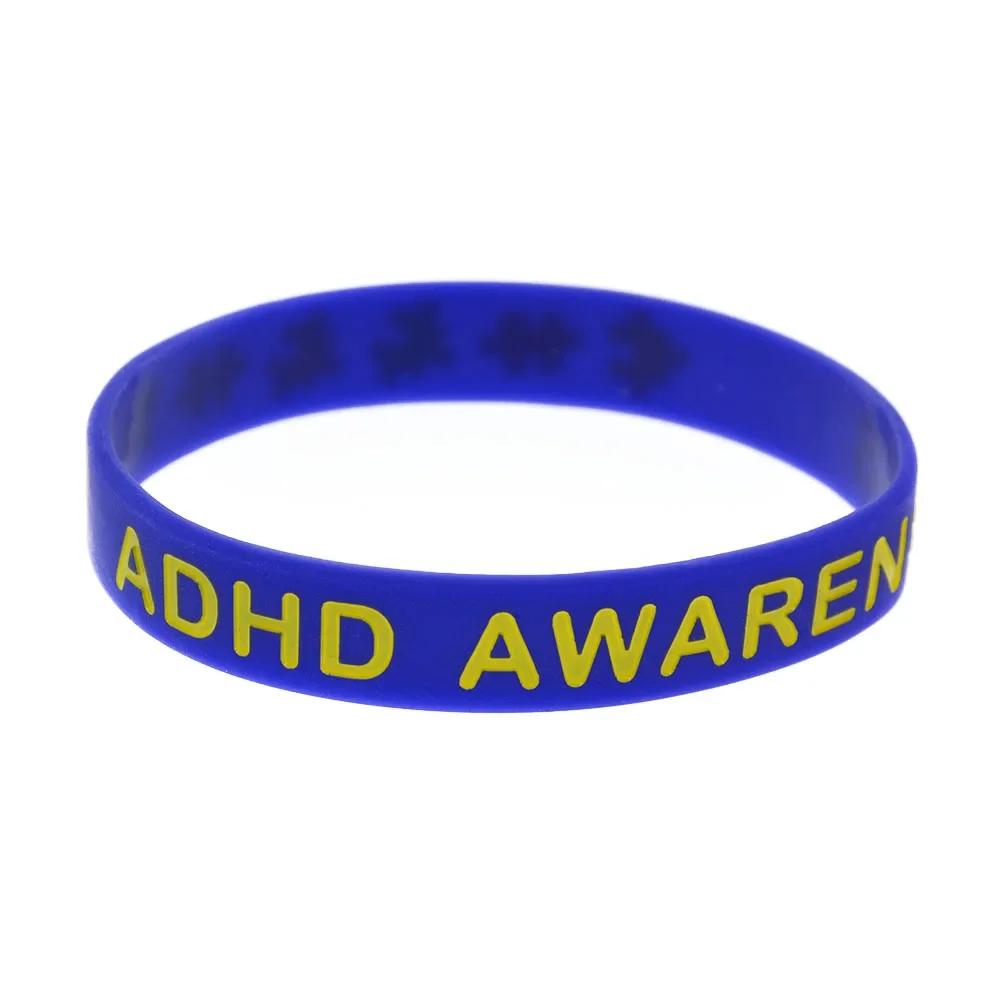 50 Pcs ADHD Awareness Silicone Bracelet Puzzle Logo for Charity Event Gift Wristband Adult Size