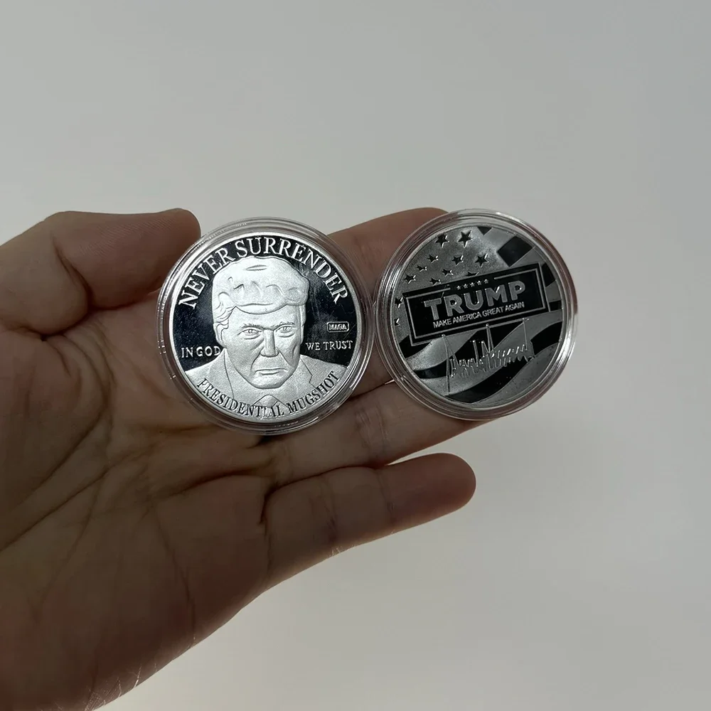 2024 Trump Silver Plated Coin Donald Trump Never Surrender Metal Commemorative Coin Badge