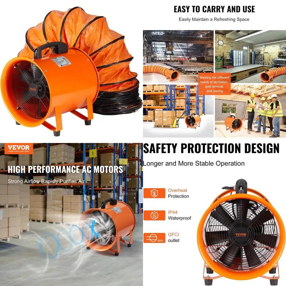 Soplador de aire portátil de alta resistencia de 8 pulgadas con 1070CFM, conducto flexible de 33 pies para ventilación industrial