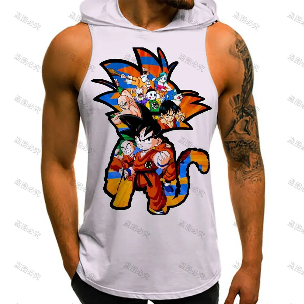 Colete com capuz tendência dragon ball z musculação homem moda sem mangas coletes super saiyan goku roupas masculinas topos