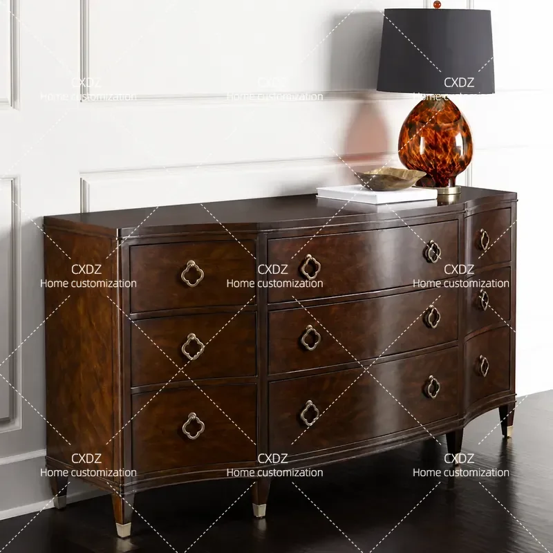 Neoclassical Retro Simple Casual All Solid Wood Bedroom Dressing Cabinet Chest Side Table Customizable Storage Furniture