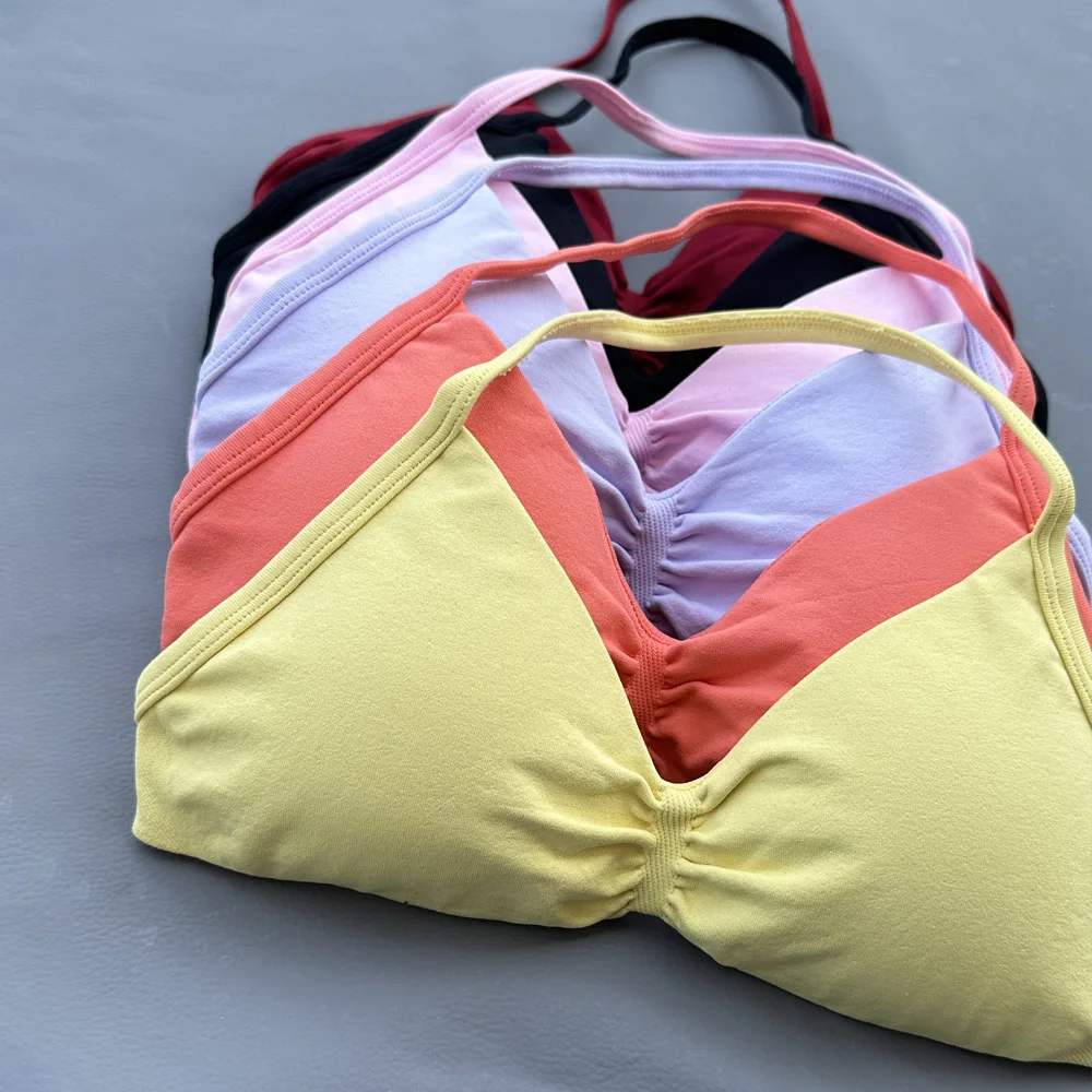 Hanging neck suspender sports bra European and American new fitness sports seamless underwear quick drying yoga mini chest bras