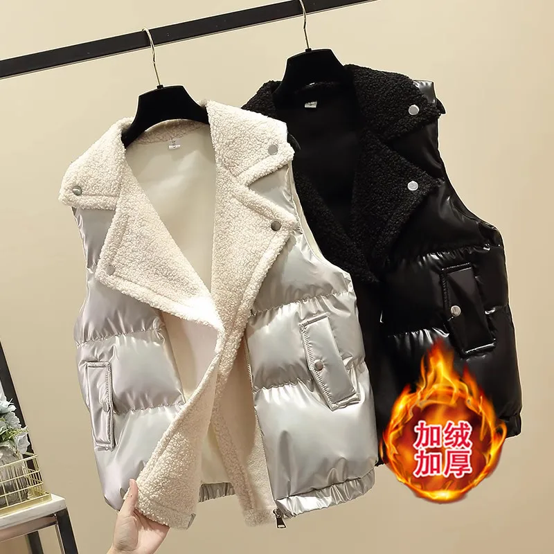 

Women's Thick Wool Lamb Vest Sleeveless Coat Warm Vest Cotton Vests Elegant Vest Zipper Coats Clothing Parkas Winter Outwear