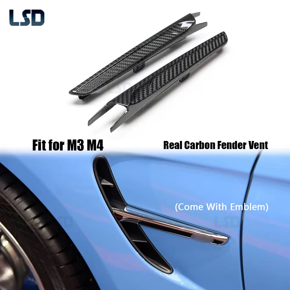 

2Pcs For BMW 2014-19 M3 F80 M4 F82 F83 Full Dry Carbon Fiber Replace Side Fender Vent Trim Air intake Side Grill