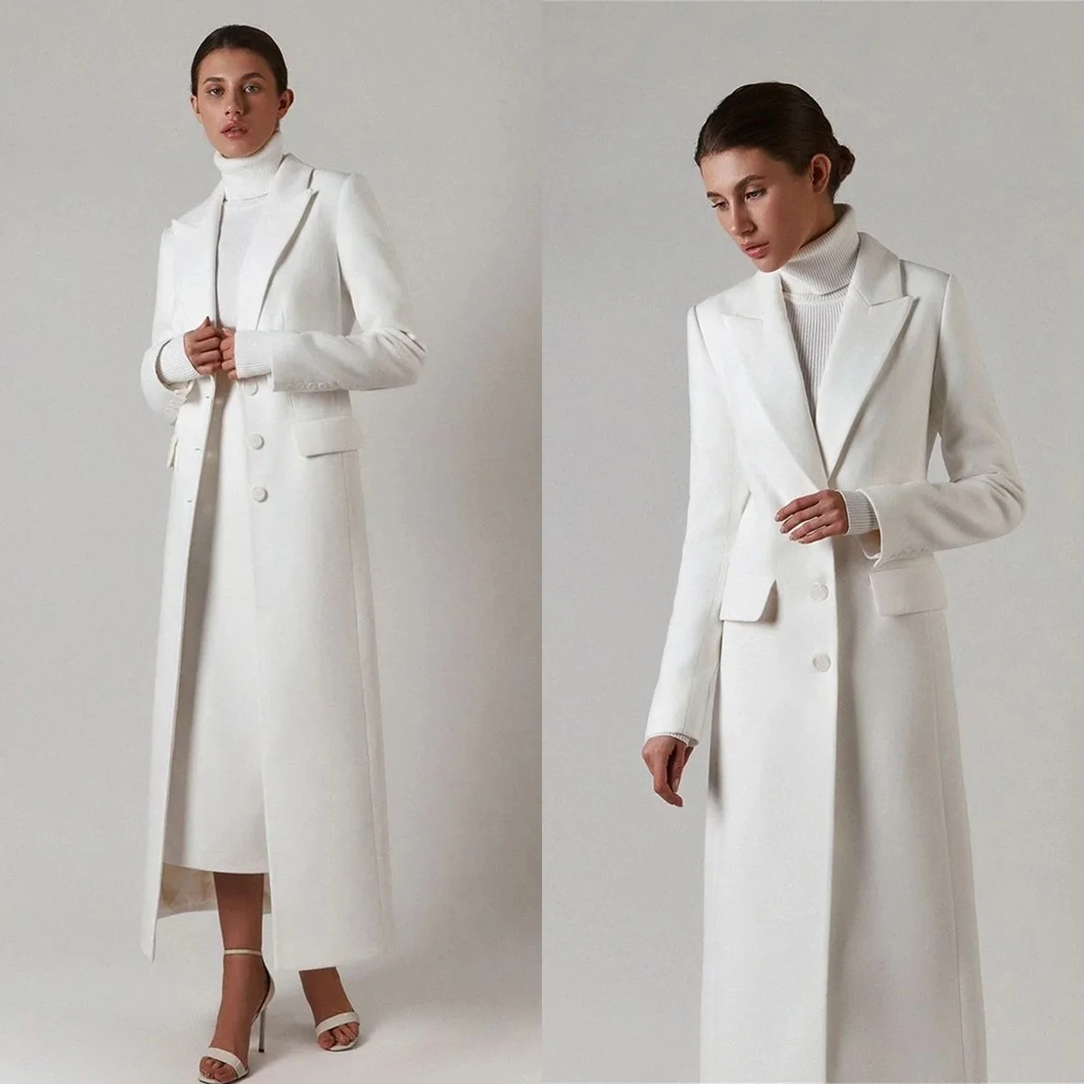 Robe blazer longue blanche pour femme, revers pointu, manches longues, robe couvertes, tenue de soirée sur mesure, une veste, tenues de fête