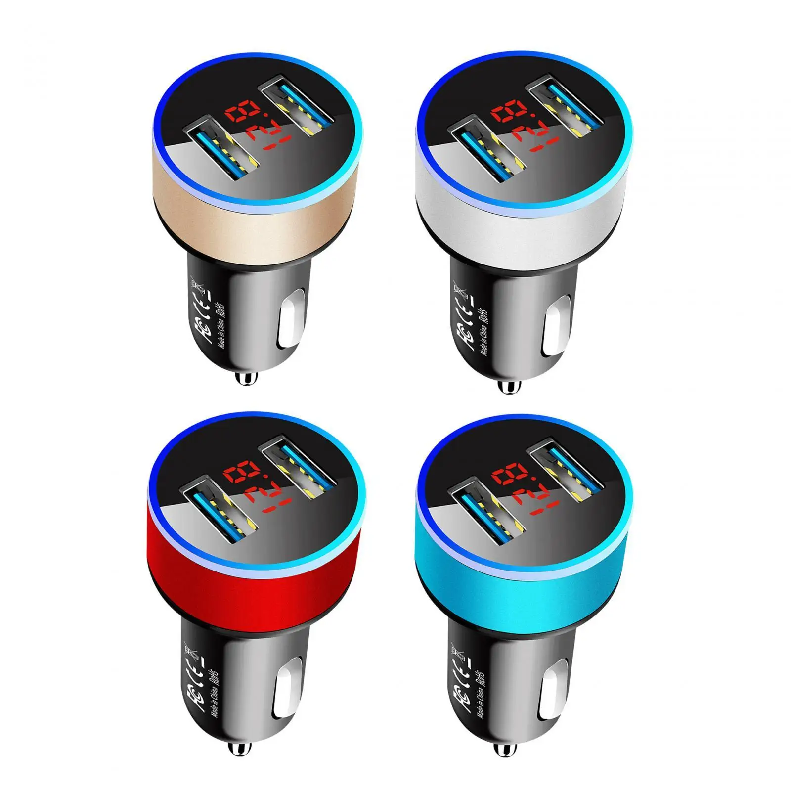 Car Charger with Voltage Display USB Charger for Cameras Phones Tablet