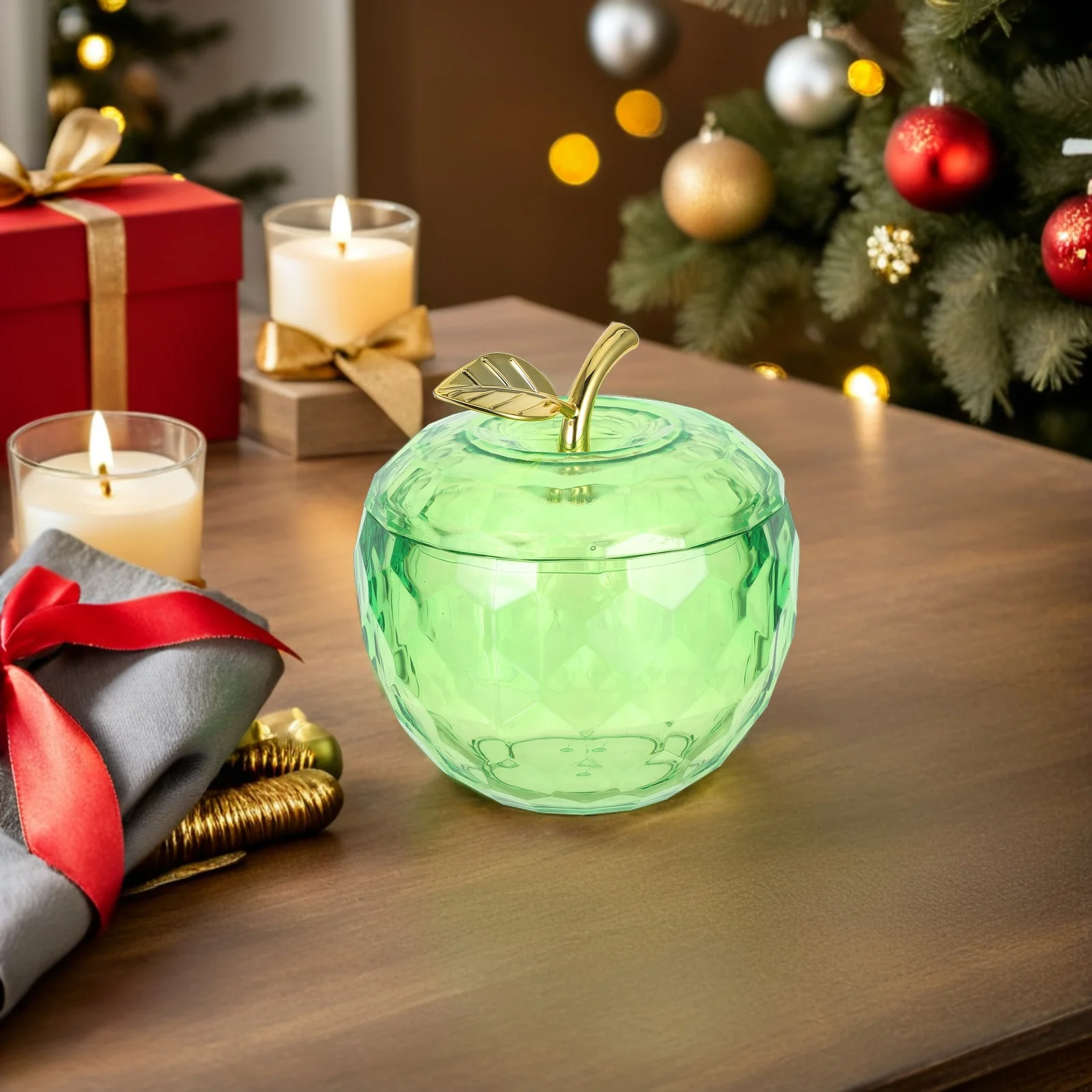プラスチック製のリンゴ型容器 キャンディジャー 装飾的なクリスマスキャンディ収納ボックス パーティーの記念品 ホリデーのお菓子ボックス プラスチック製のリンゴ