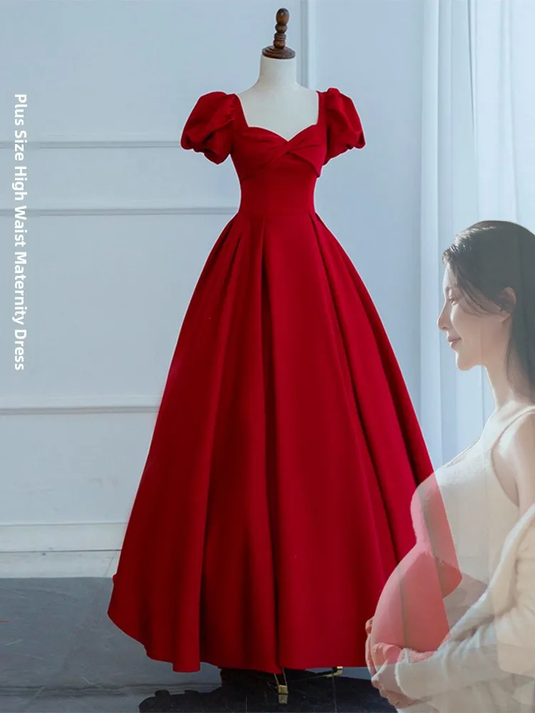 

Hebe Style Wedding Dress Pregnant Women Slimming Simple Elegance Red Engagement Leaving Home Ceremony Dress Long A-Line Skirt