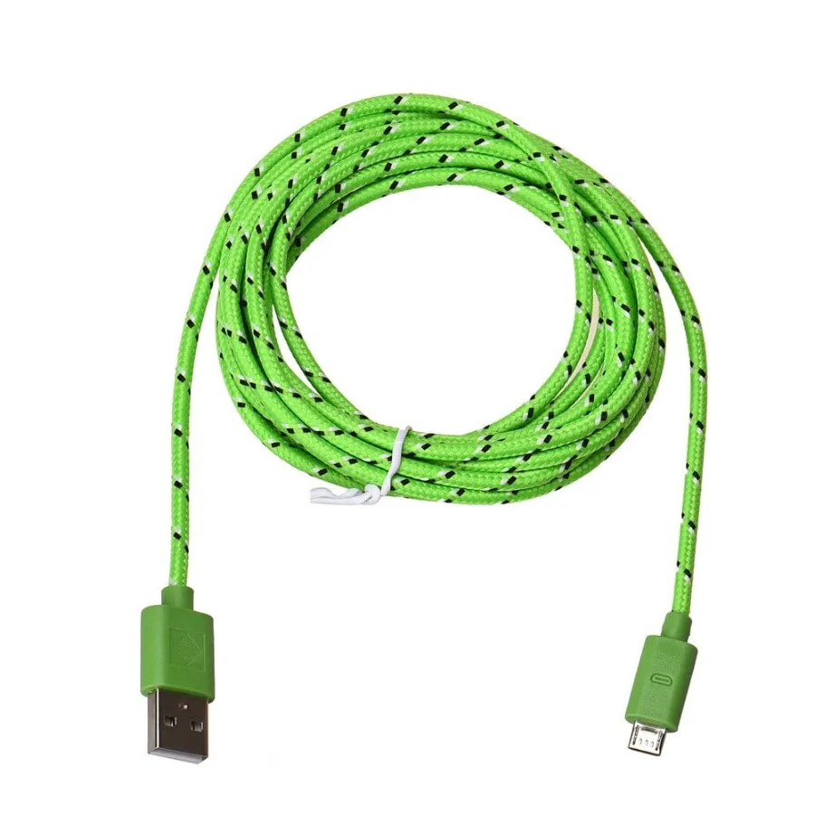 2 unidades de cabo de dados micro USB de 3m/10 pés para celular, verde claro