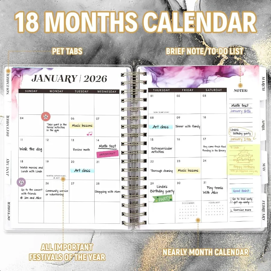 20252026 جدول أعمال سنوي كبير لمدة 18 شهرًا أكاديمي يوميًا وأسبوعيًا وشهريًا في يوليو. 2025 ديسمبر. 2026 7.9 × 9.8 صفحة فاصل علامات التبويب P