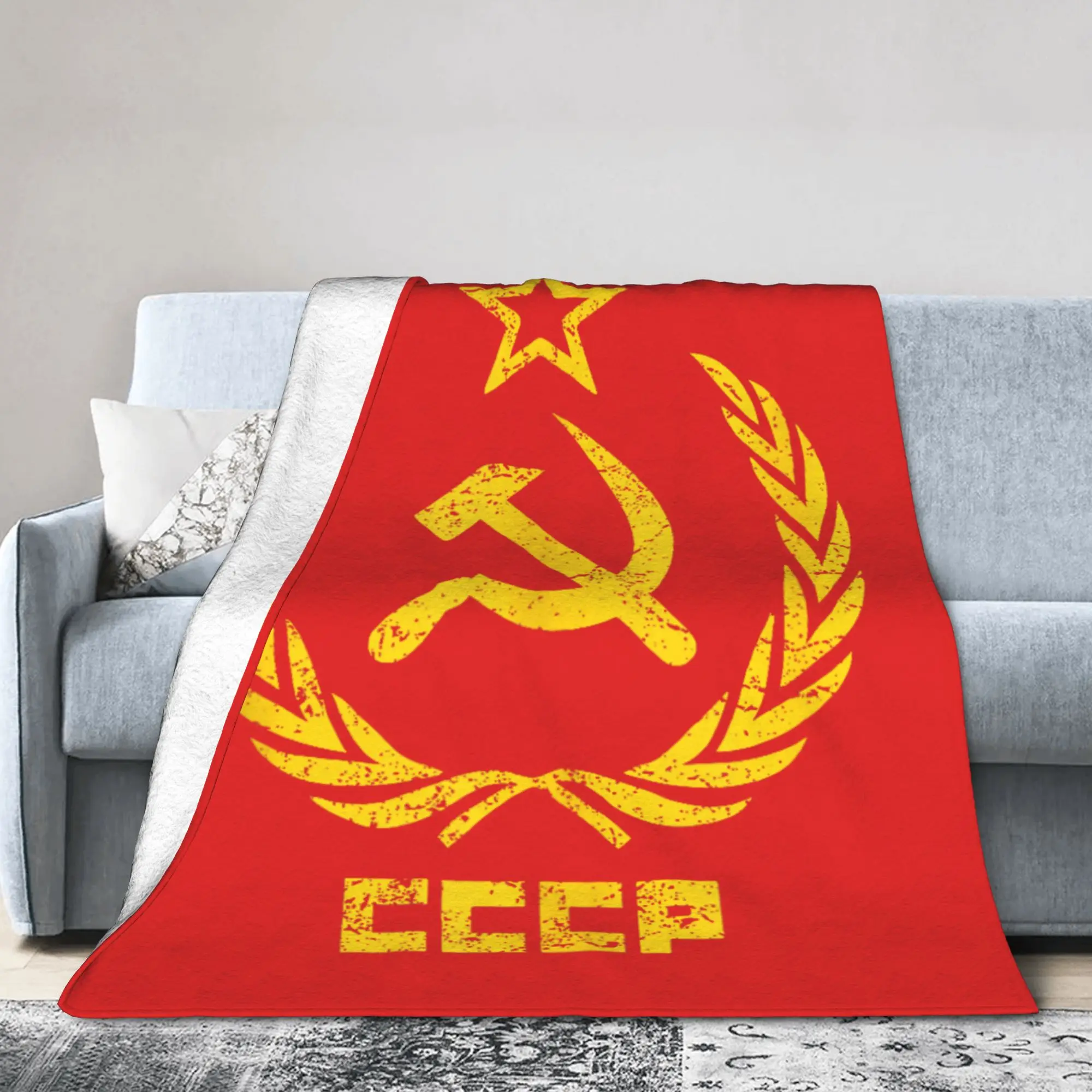 Hammer Sickle Soviet Union CCCP Blanket Cover USSR Russian Flannel Bedding Throw Blanket Home Couch Soft Warm  Travel Breathable