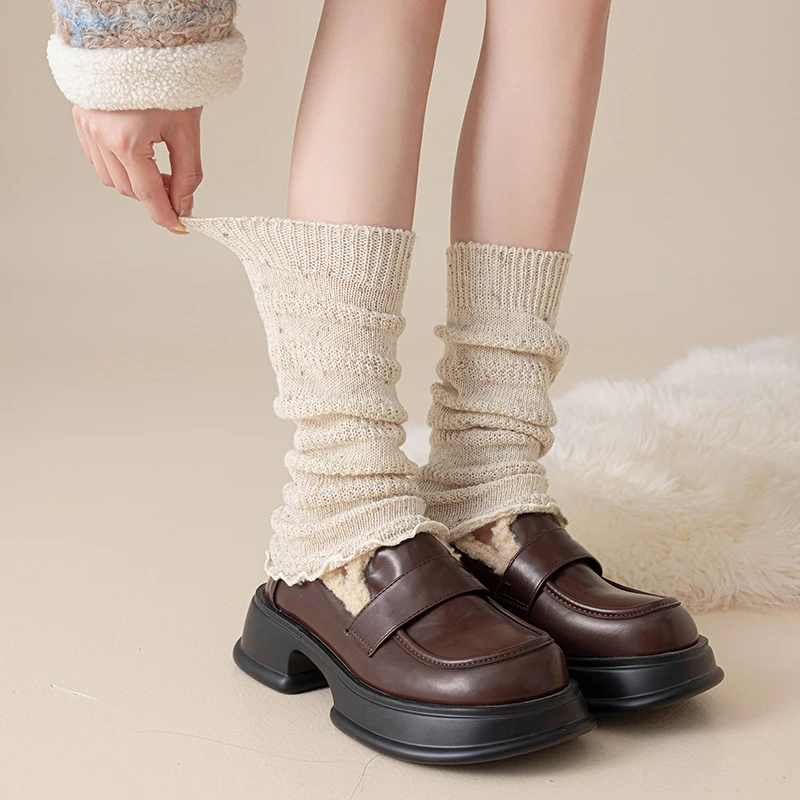 Women Leg Warmers Fashion New Solid Color Preppy Style Women's Socks Long Knee High Frilly Wool Simple Loose Socks Girls Trend