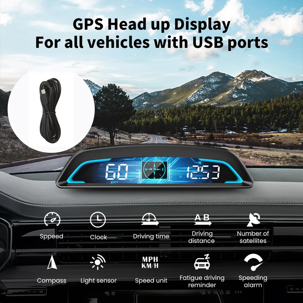 Auto HUD Head Up Display GPS Car Hud tachimetro proiettore per Auto con bussola di altitudine allarme velocità eccessiva Auto