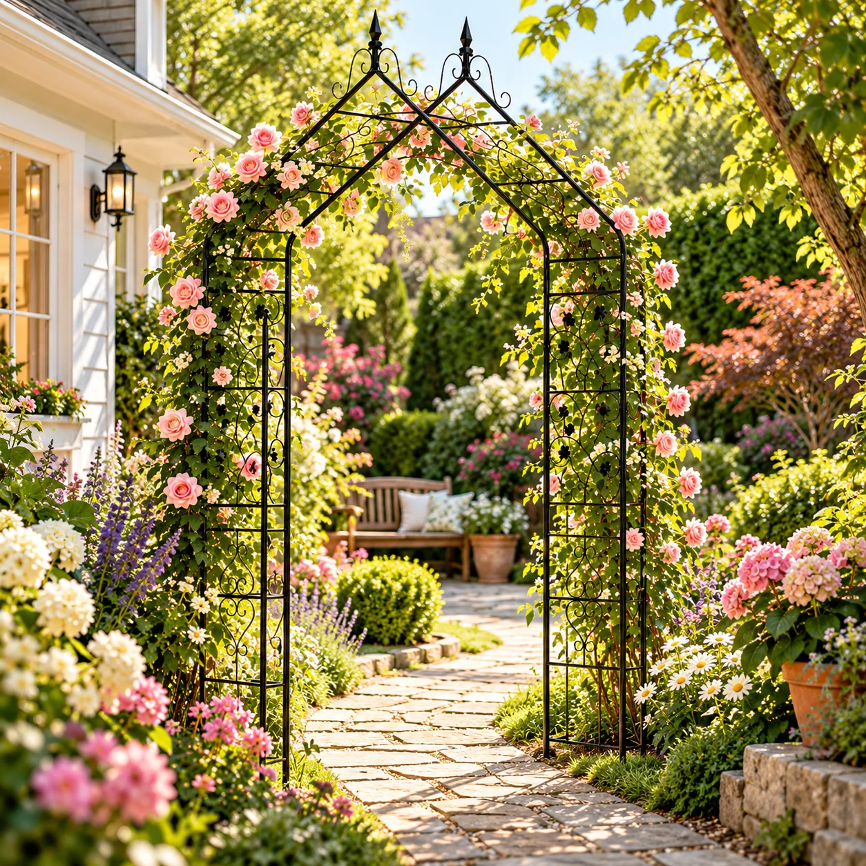 Garden Arch Trellis for Climbing Plants, 102.36 Inch Tall Metal Garden Arbor with Gothic Pointed Top, Decorative Outdoor Archway for Roses, Vines, Wedding Ceremony, Backyard and Garden Pathway, Black