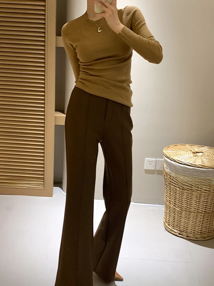 

Are Casual Wide Leg Pants Draped Comfortable Slimming Two Color Lazy Commute Long Trousers Polyester Fiber High Waist