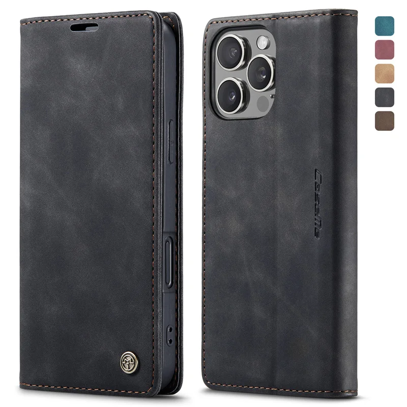 

For iPhone 16E 11 12 13 14 15 16 Pro Max Plus PU Leather Kickstand Card Holder Pocket Stand Flip Magnetic Stand Flip Phone Cover