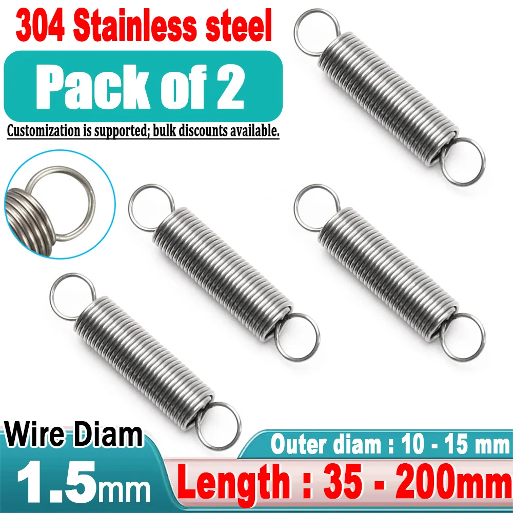 2Pcs 1.5mm Closed O Ring Hook Cylindroid Extension Pullback Tension Spring  Stainless Steel OD:10/12/15mm, Length:35-200mm