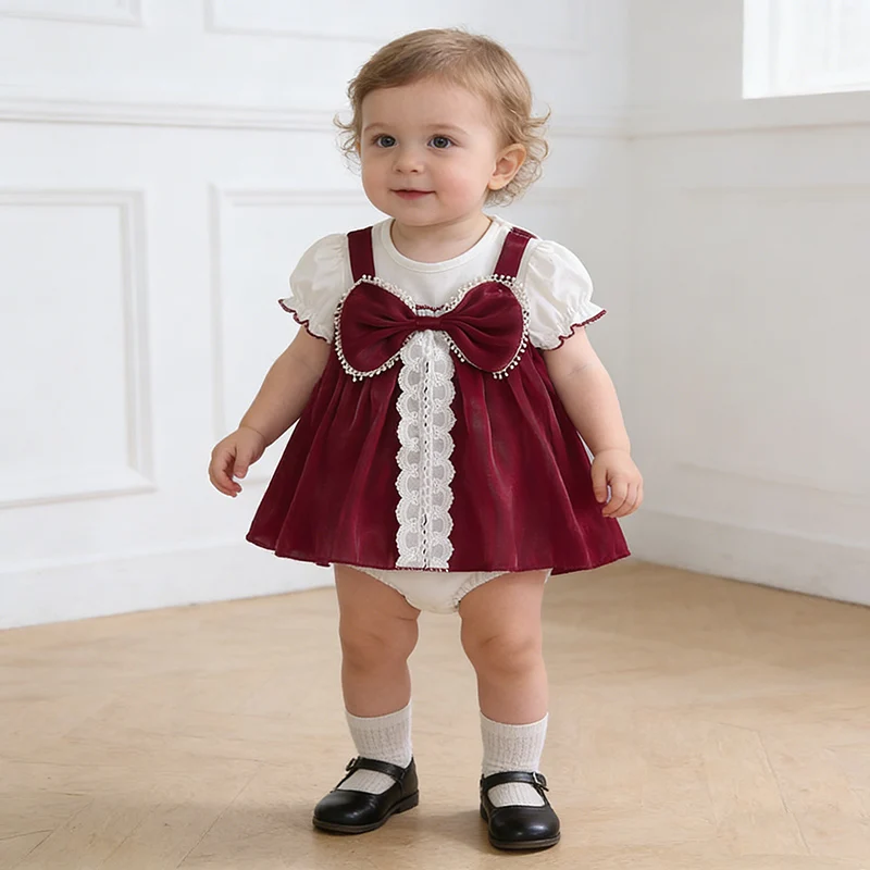 

2026 New Summer 0-24M Baby Girl Clothing Newborn Baby Girl Romper Short Sleeved Cotton Splicing Toddler Baby Girls Jumpsuit