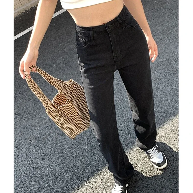 Woman Korean High Waist Streetwear Straight Leg Jeans Girls Y2k Clothes Pants Female Fashion Black Baggy Harajuku Denim Trousers