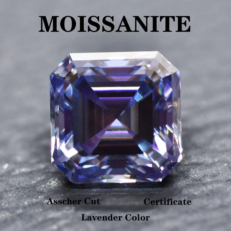 

Moissanite Stone Asscher Cut Lavender Color Charms for Jewelry Making DIY Advanced Rings Earrings Certificated