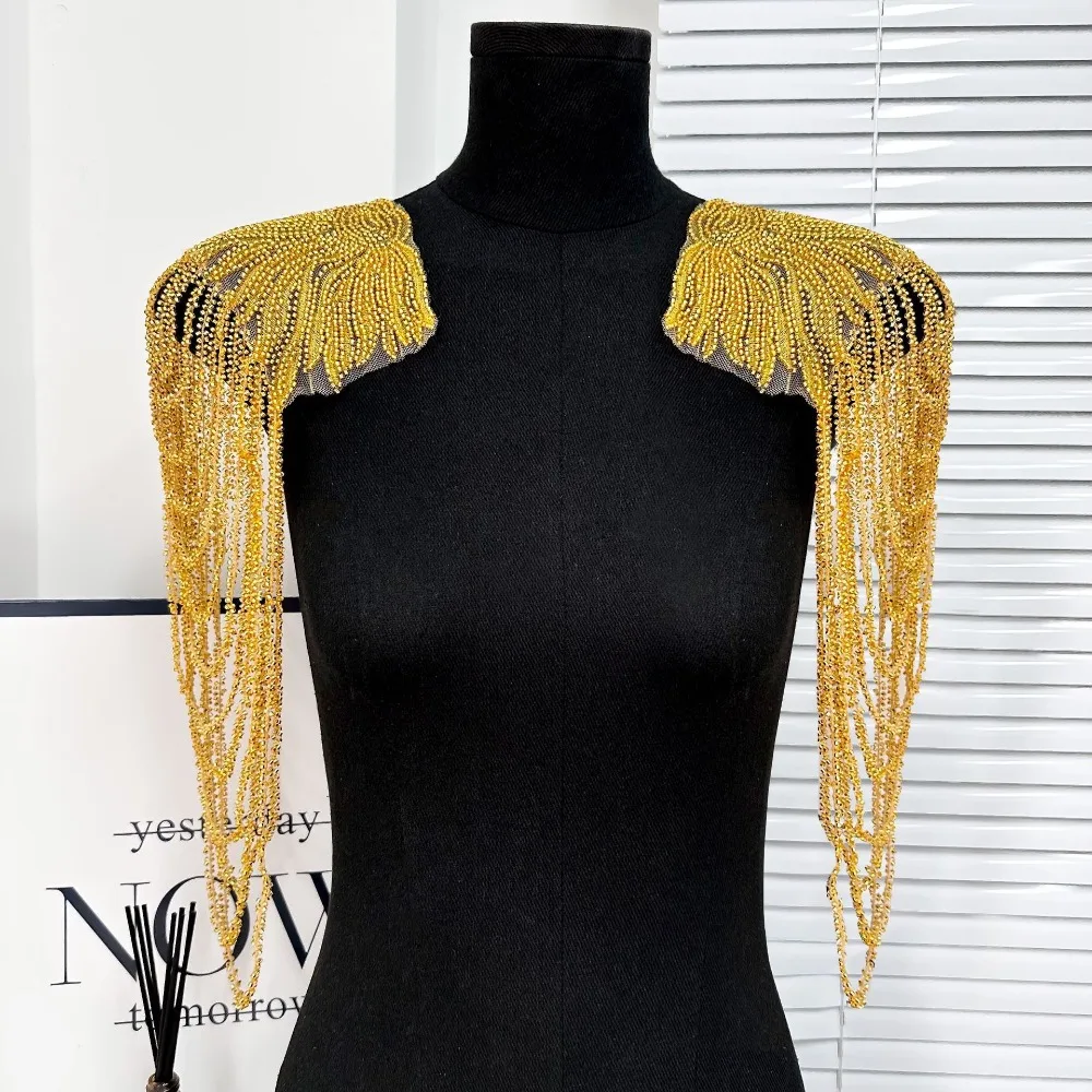 1PC Fringed Sequined Beaded Uniform Epaulets Unisex Shoulder Wrap Party Costume Epaulettes Removable DIY Decoration