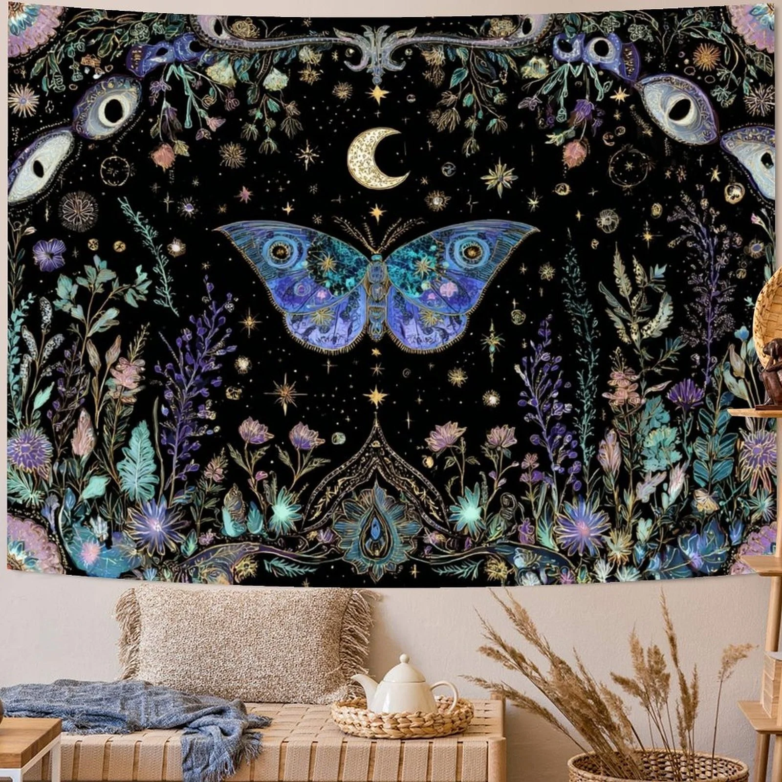 Boho Butterfly Tapestry Flower Wall Tapestry Phases Tapestries For Bedroom Cute Tapestries Wall Hanging For Bedroom Living Room